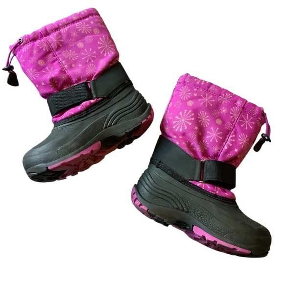 Kamik Rocket Girl Insulated Winter Snow Boots Size 12 Pink Black Snowflake Print - Picture 5 of 6